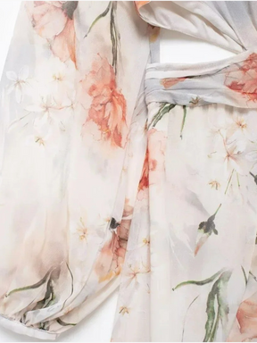 Celine | Vintage Gelaagde V-Hals Lange Mouwen Jurk met Bloemenprint