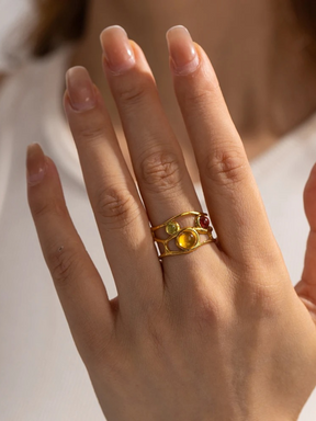 Senna | 18K Elegante Golvende Ring met Kleurrijke Natuursteentjes