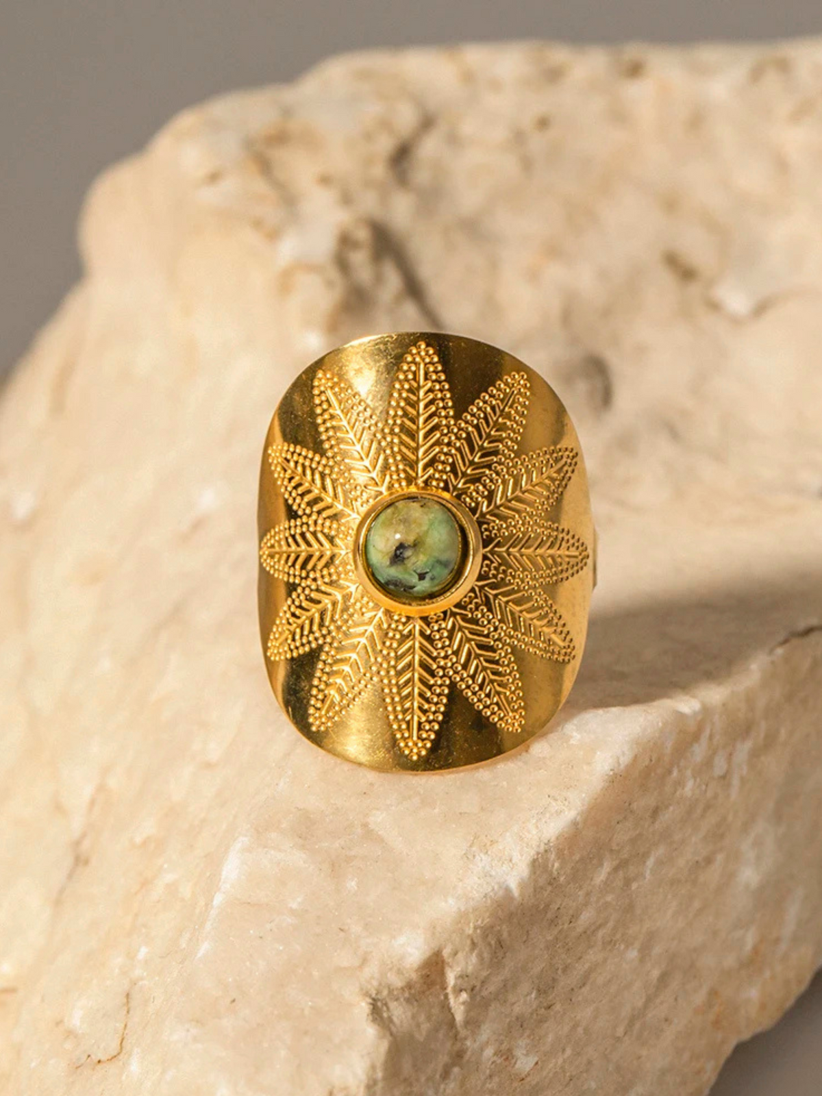 Romée | Vintage Brede Open Ring met Natuursteen