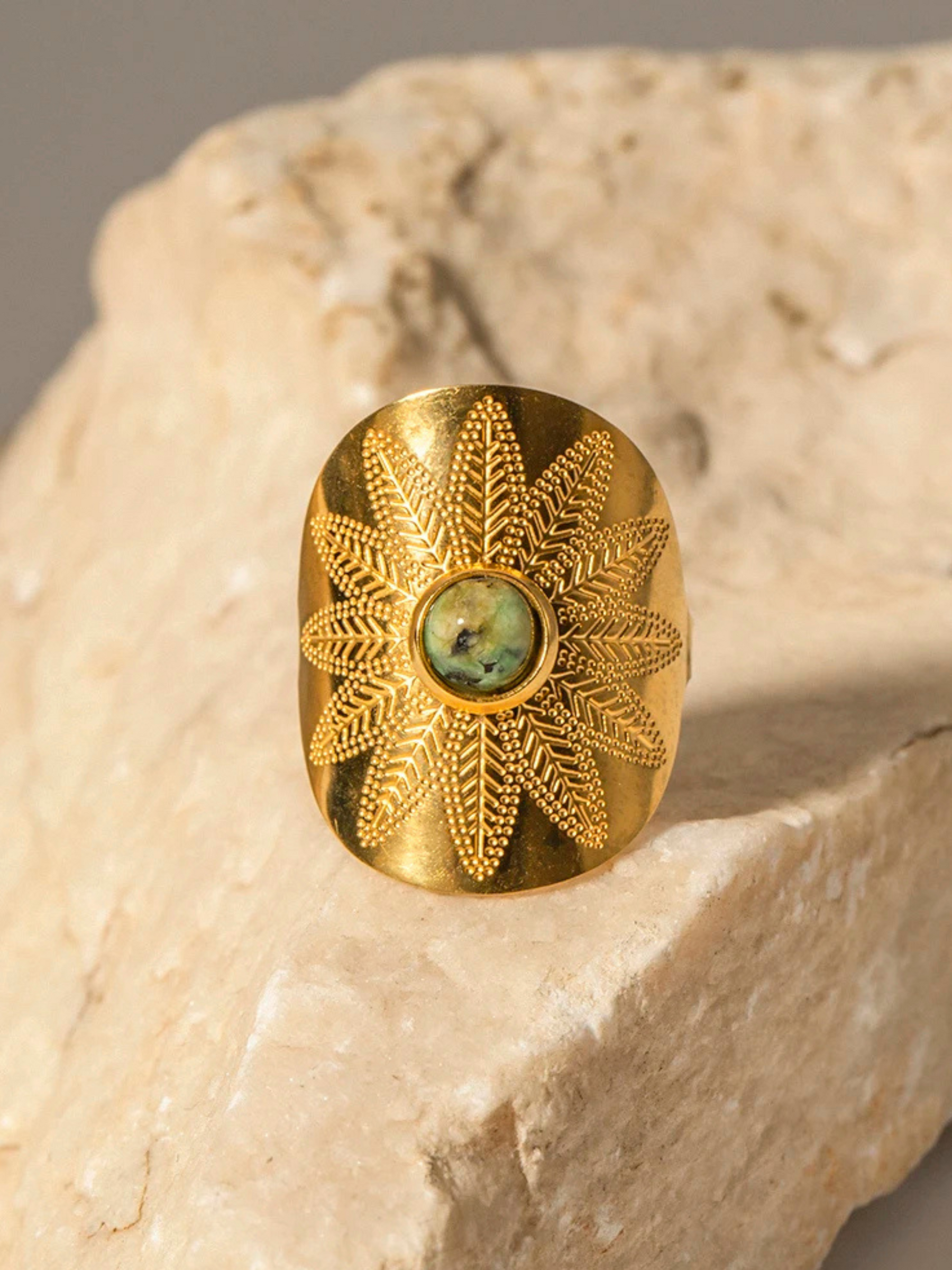 Romée | Vintage Brede Open Ring met Natuursteen