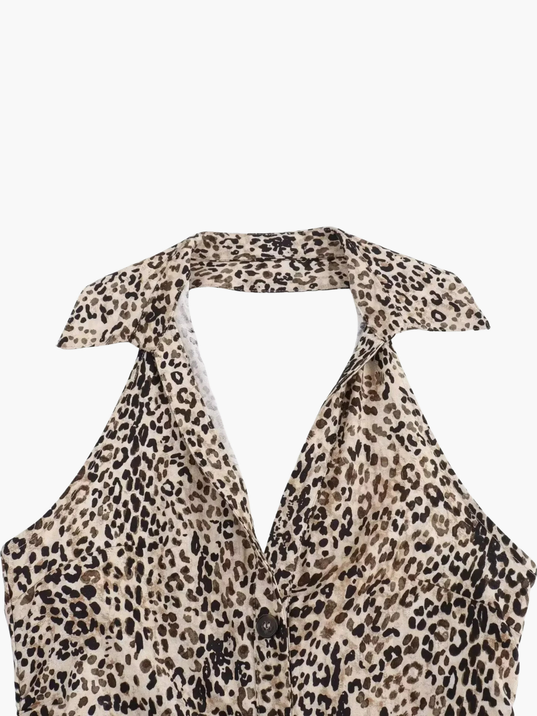 Gisele | Sexy Leopard Halter Lange Jurk met Backless Ontwerp en Ritssluiting aan de Zijkant