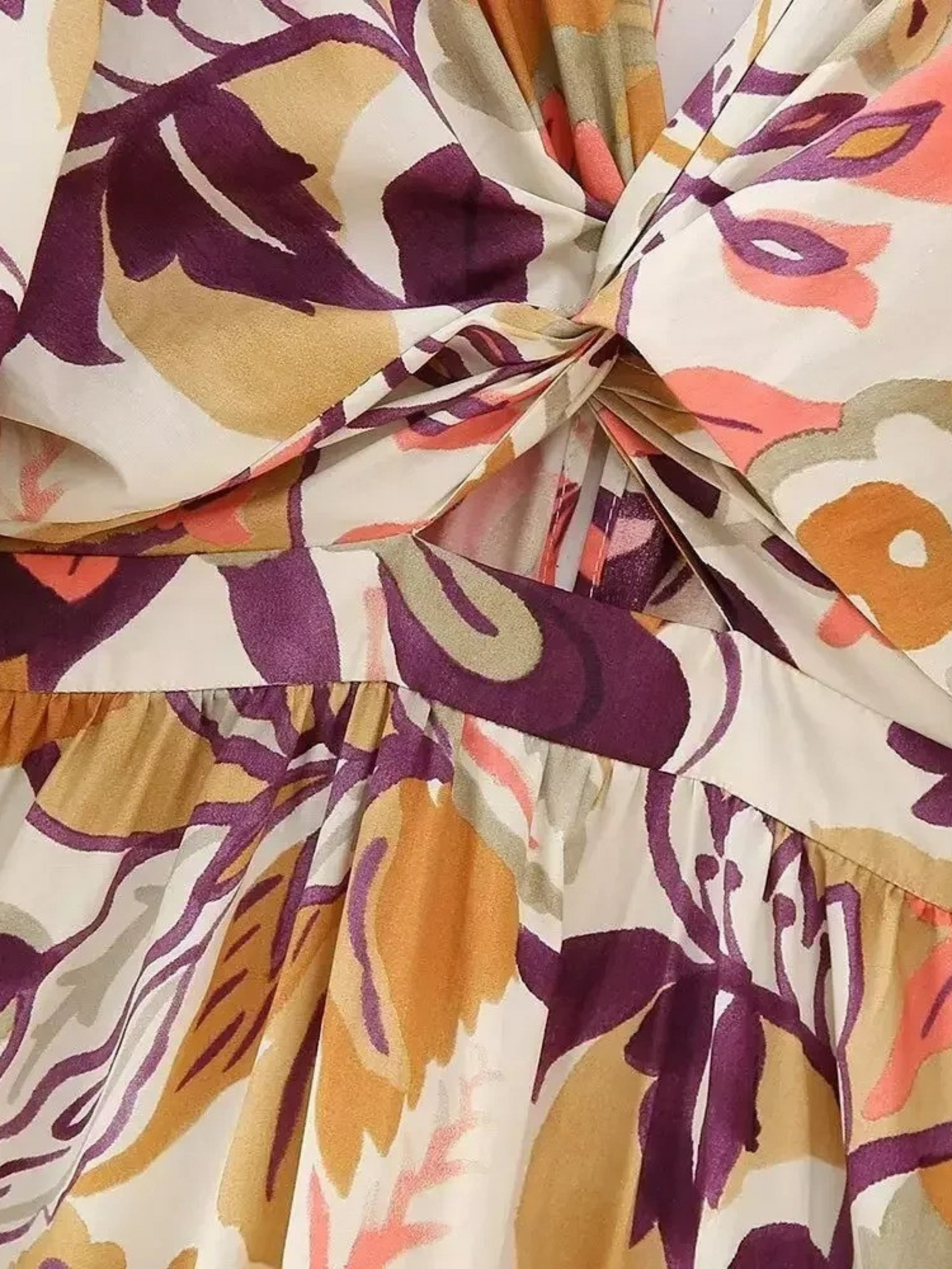 Calla | Vintage Print Poplin Lange Jurk met V-Hals Ontwerp