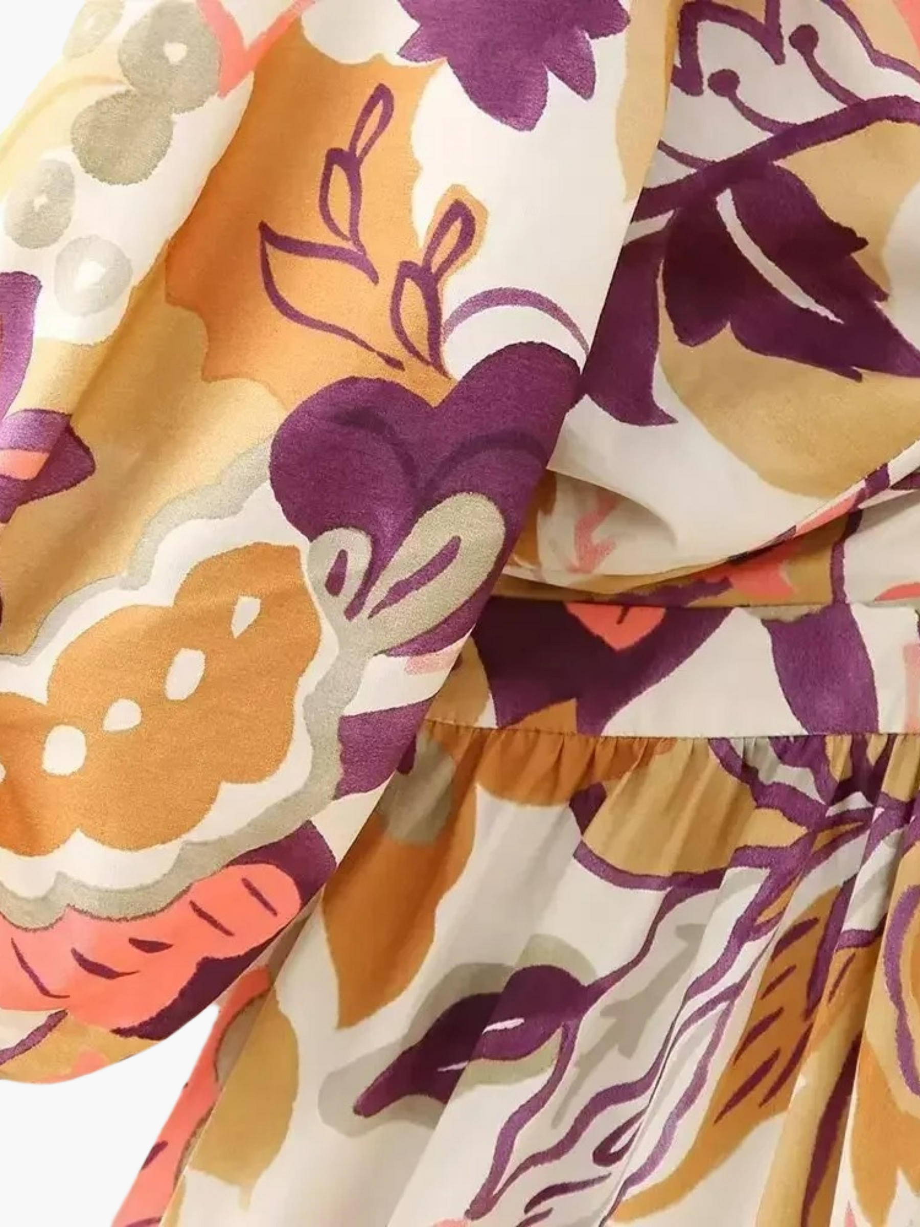 Calla | Vintage Print Poplin Lange Jurk met V-Hals Ontwerp