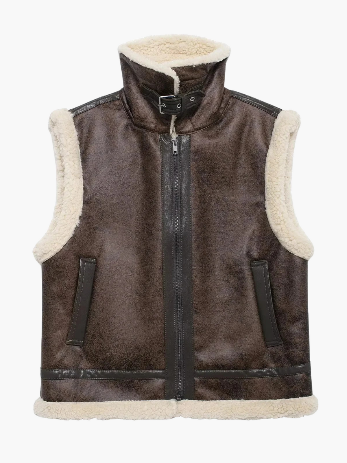 Linde | Retro Warme Fleece Gilet met Ritssluiting met Opstaande Kraag