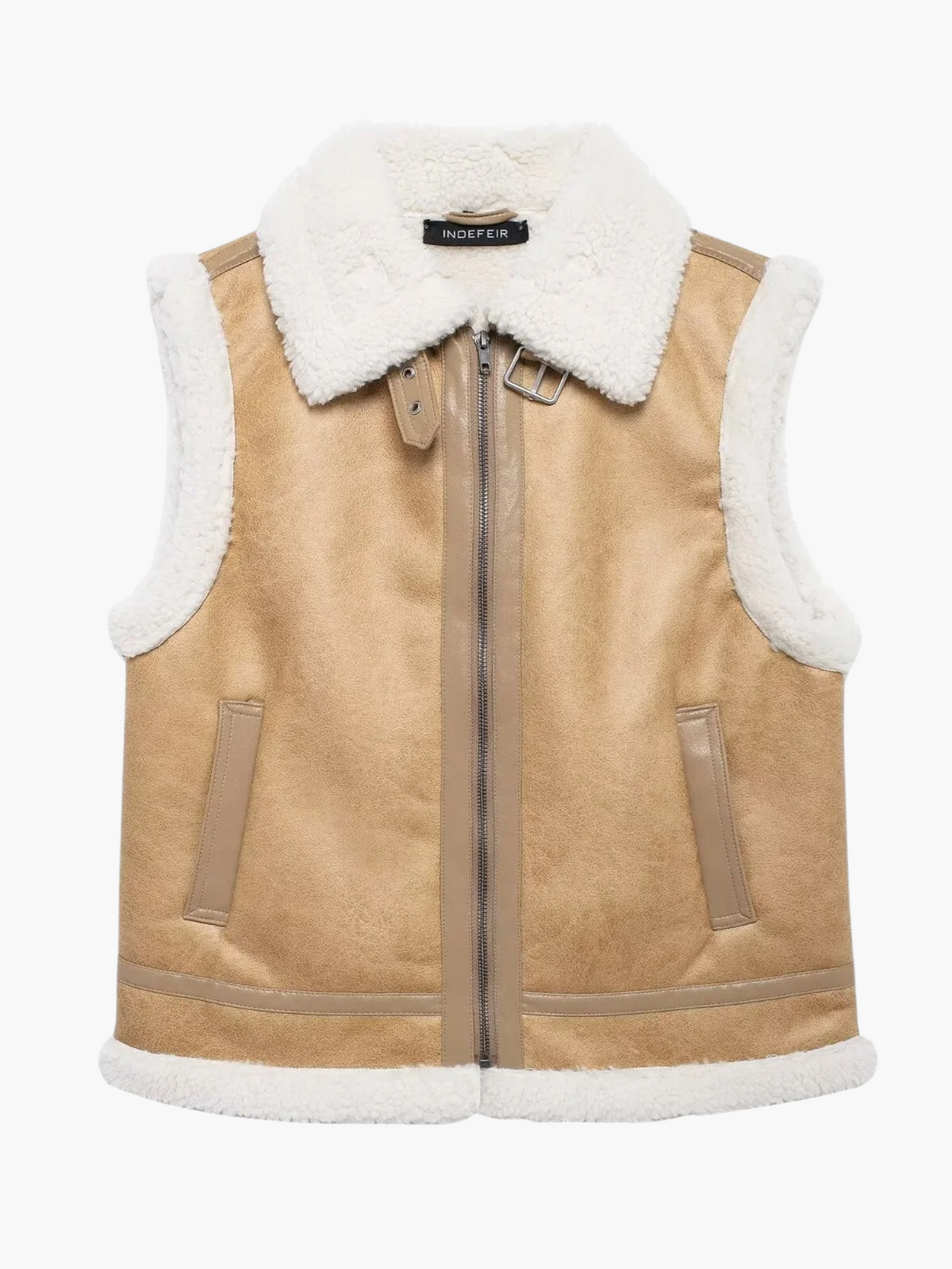 Linde | Retro Warme Fleece Gilet met Ritssluiting met Opstaande Kraag