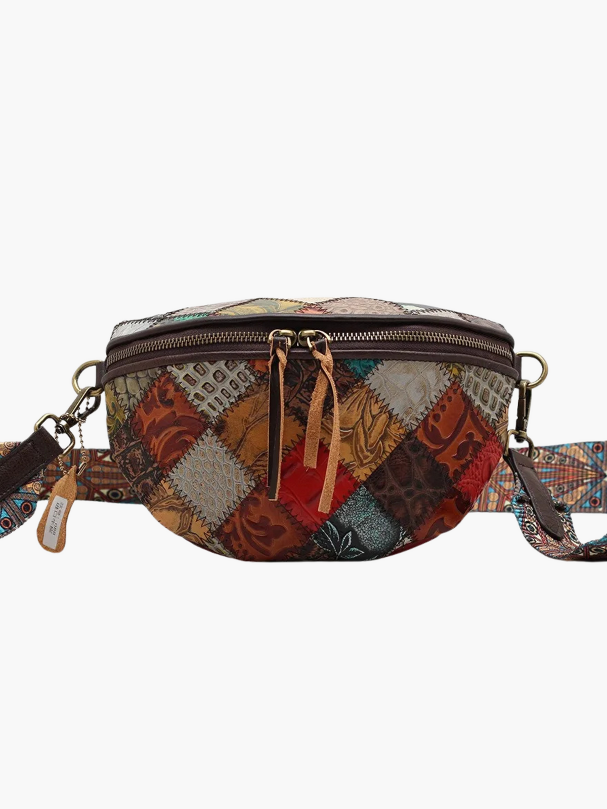 Nelleke | Ruime Crossbody Tas van Echt Leer met Kleurrijk Retro-Design