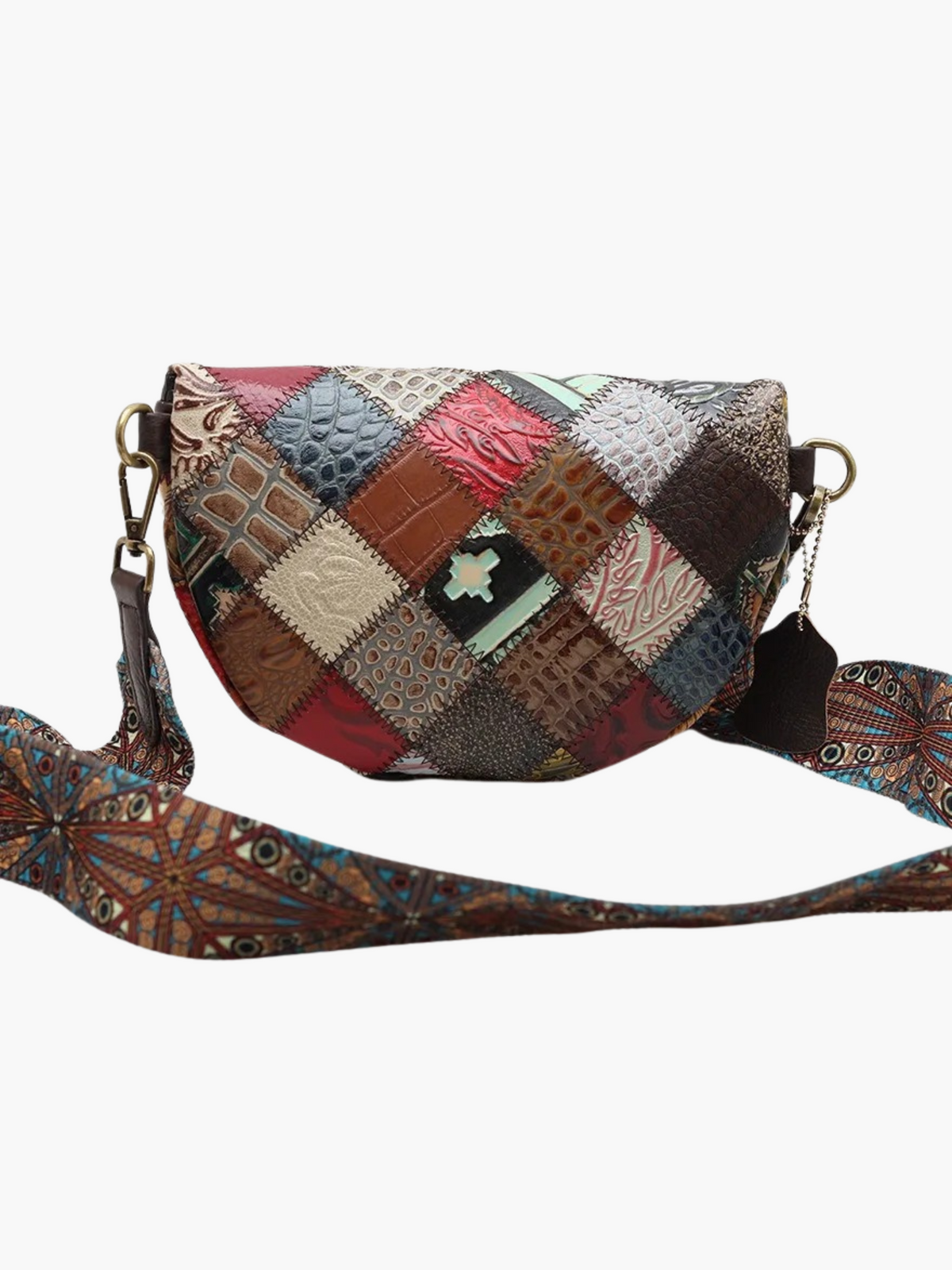 Nelleke | Ruime Crossbody Tas van Echt Leer met Kleurrijk Retro-Design