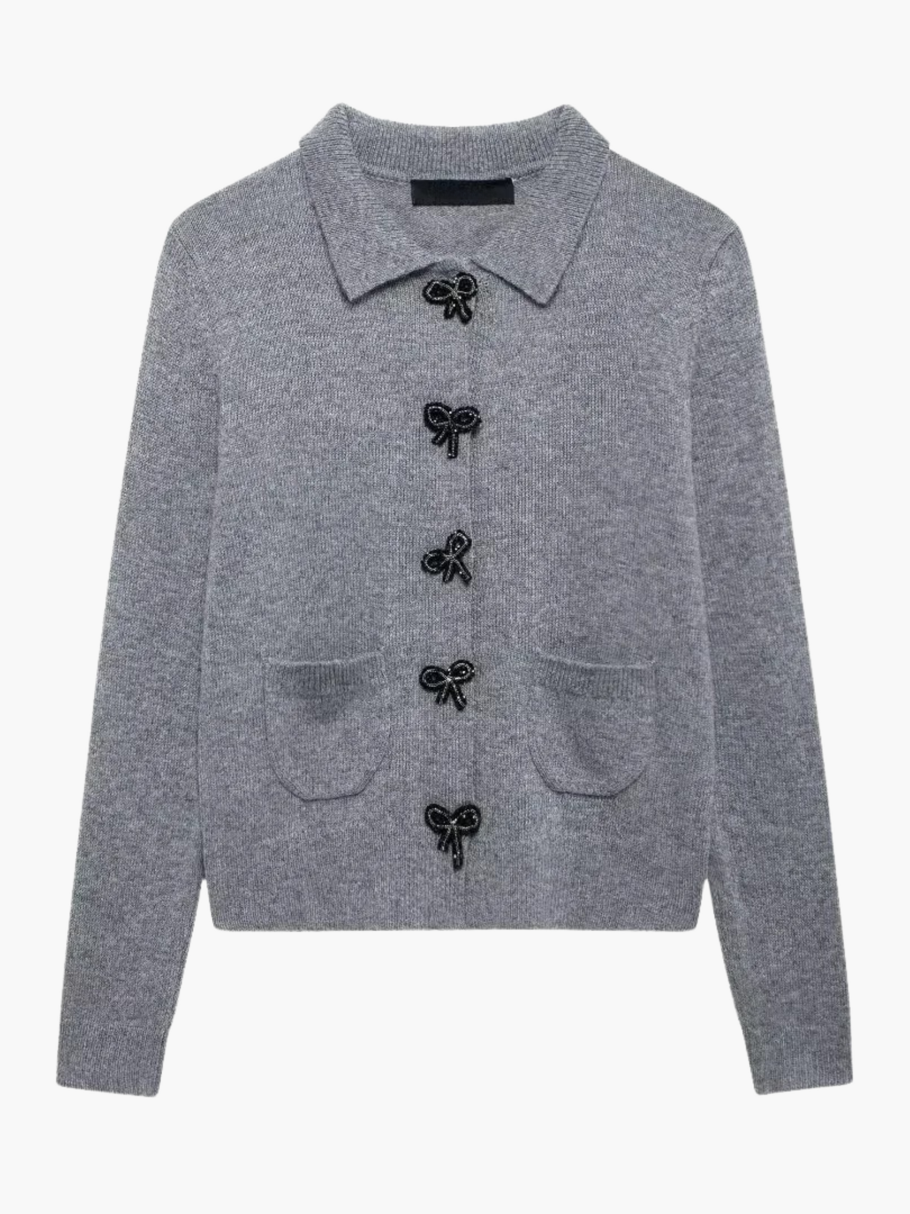 Lieva | Chic Lange Mouwen Gebreide Cardigan met Zak en Strik Detail