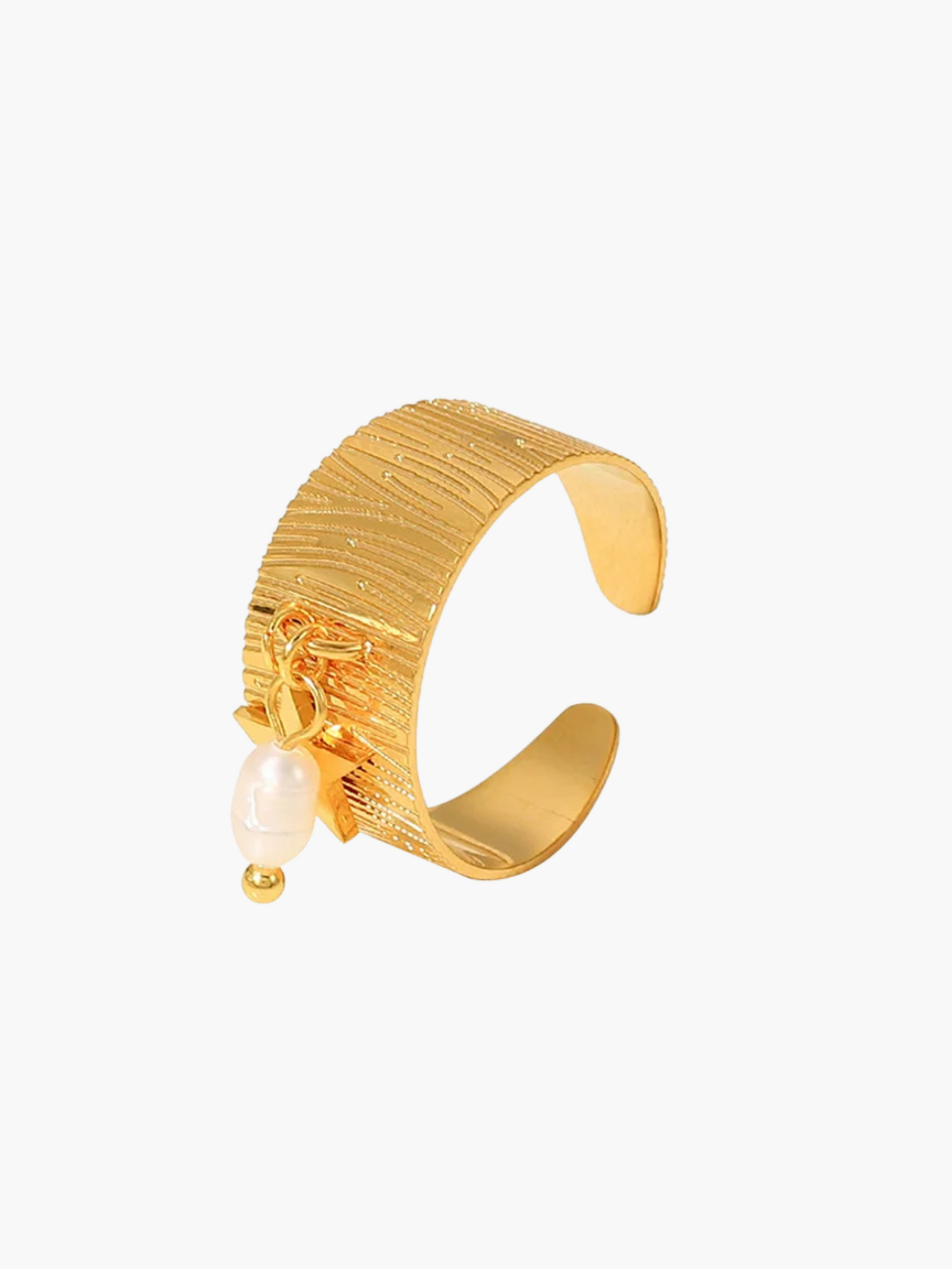 Ulla | 18K Elegante Brede Ring met Parelhanger