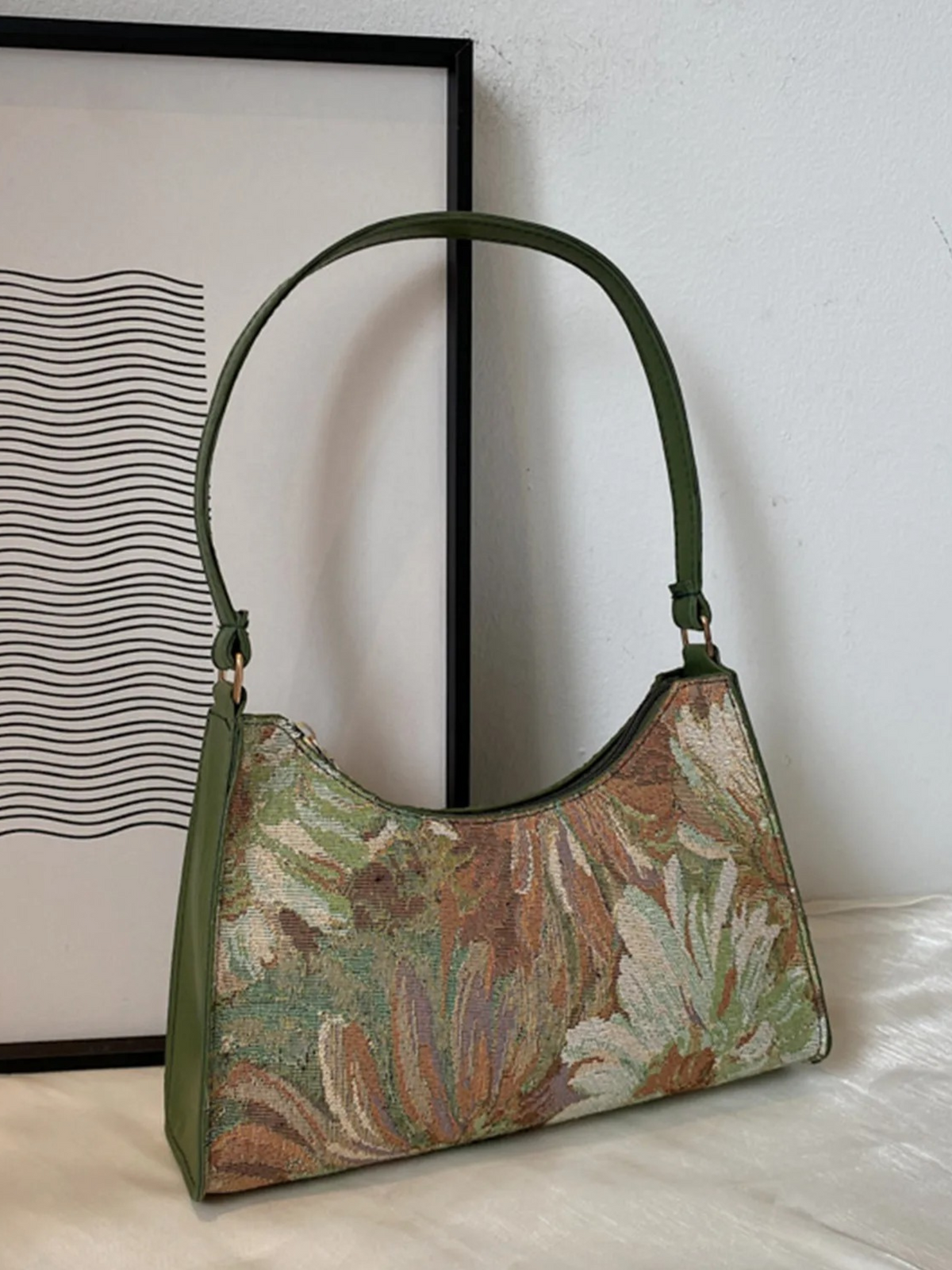 Aaliyah | Vintage Olieverfschilderij Baguette Tas