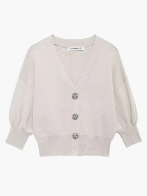 Nathalie | Trendy V-Hals Gebreide Cardigan met Bloemen Gesp Detail