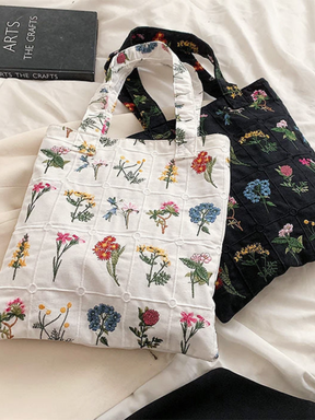 Bianca | Geborduurde Bloemen Tote Tas