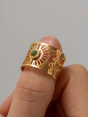 Malou | 18K Vintage Open Ring met Natuursteen