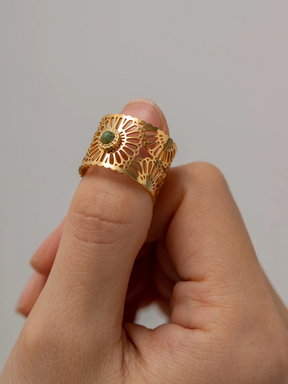 Malou | 18K Vintage Open Ring met Natuursteen