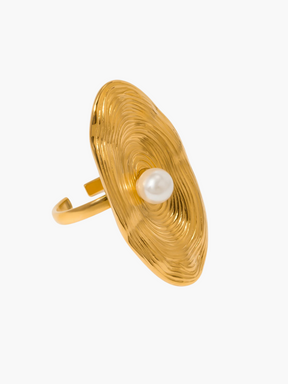 Maria | Vintage Ovale Brede Ring met Parel