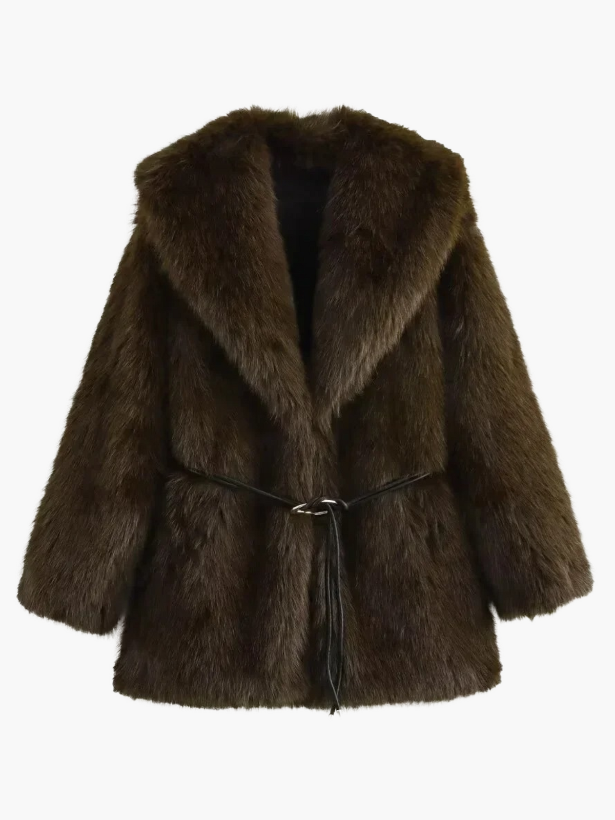 Keira | Vintage Faux Fur Lange Jas met Riem voor Vrouwen