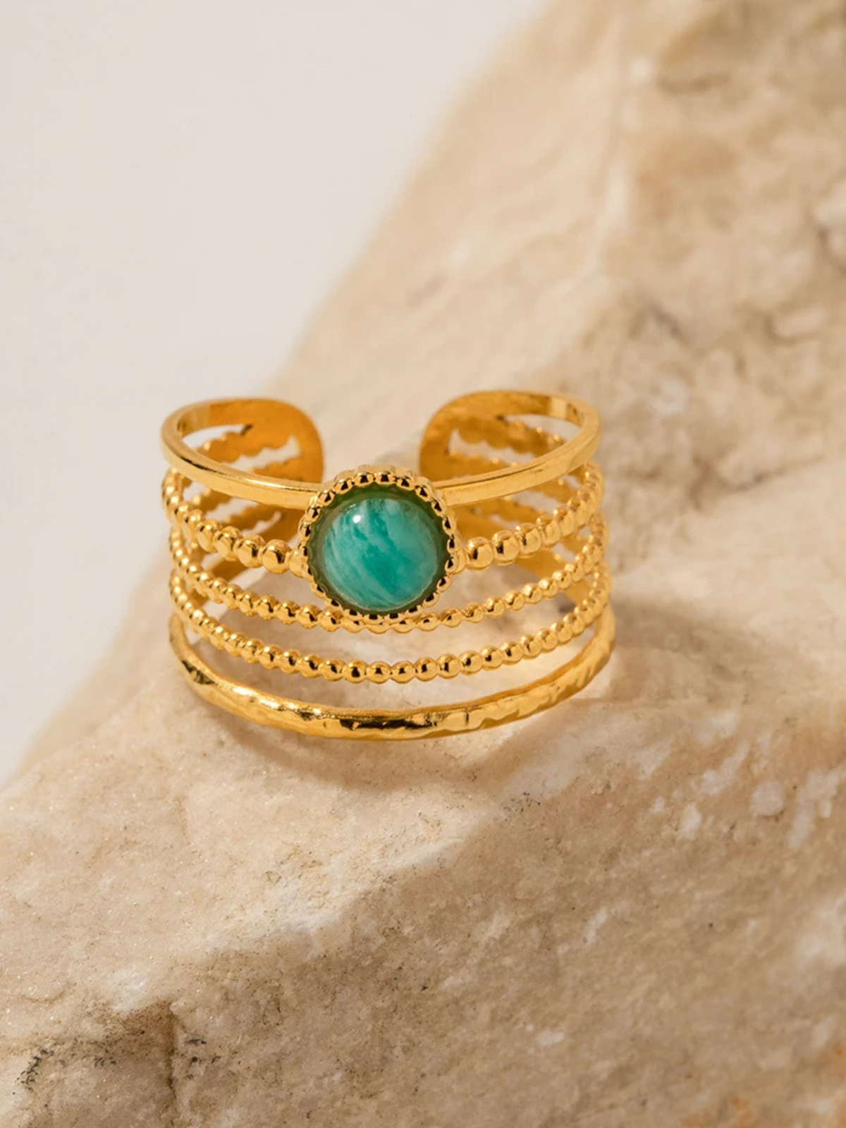 Mira | 18K Vintage Gelaagde Ring met Natuurlijke Blauwe Amazoniet