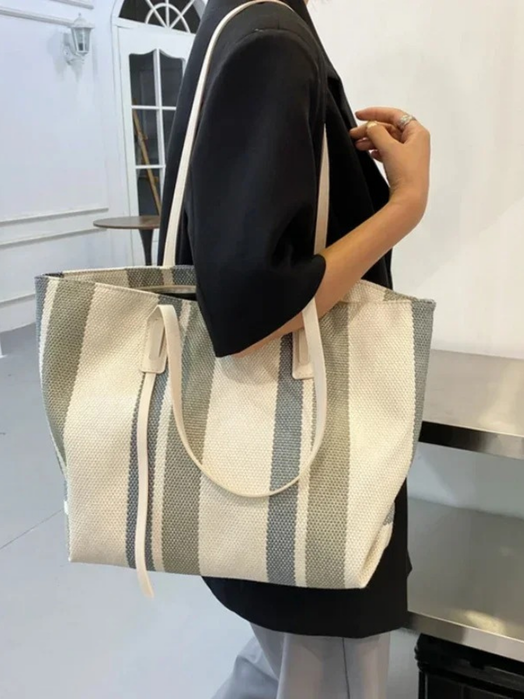 Serenity | Stijlvolle Gestreepte Shopper Tas van Canvas