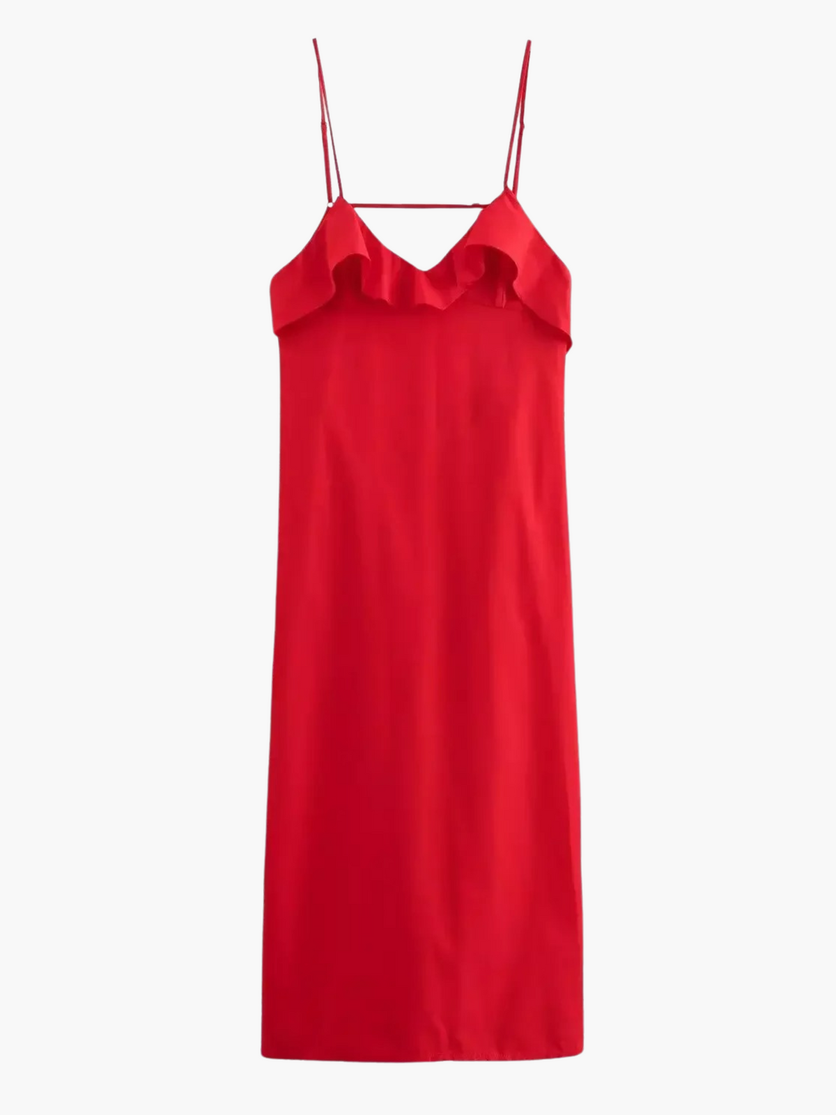 Jasmine | Sexy Lange Rugloze Jurk met Ruches in Gedurfd Rood