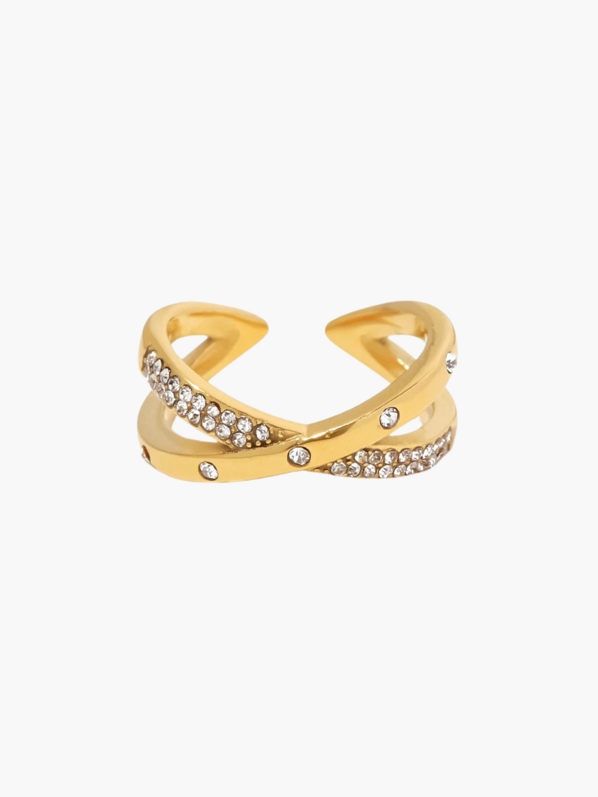 Elara | 18K Vintage Gekruisde Open Ring met Zirkonia Steentjes