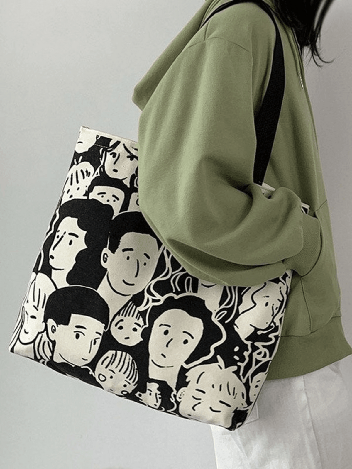 Eliana | Retro Canvas Shopper met Monochrome Gezichtsprint