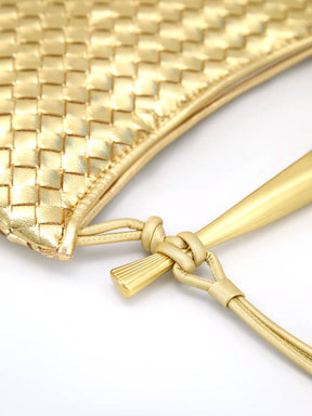 Clio | Luxe Geweven Handtas met Gouden Hardware