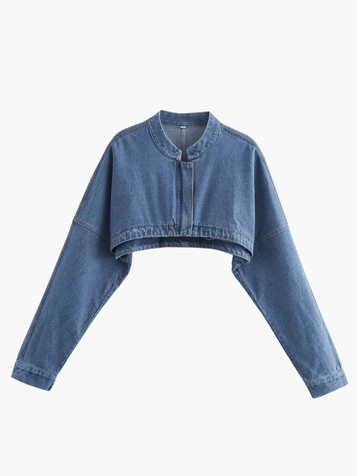 Lynn | Blauw Casual Denim Jasje met Opstaande Kraag en Ritssluiting