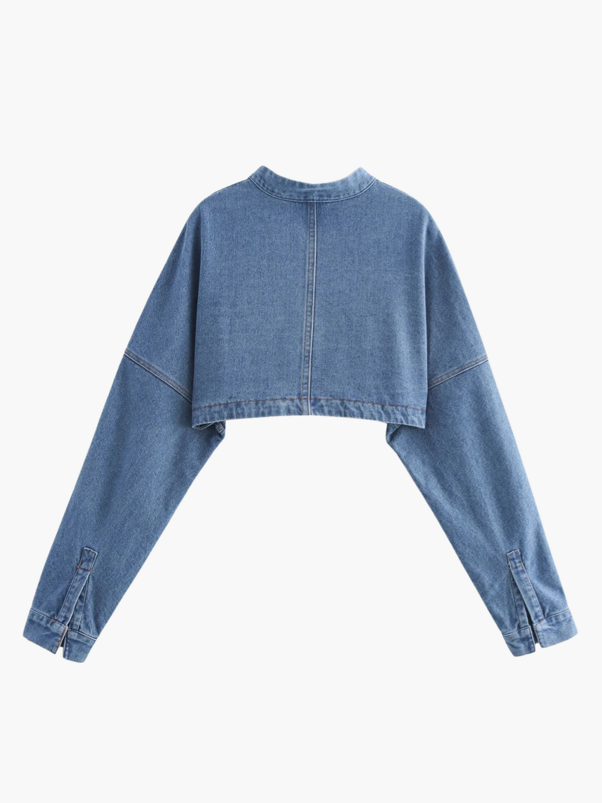 Lynn | Blauw Casual Denim Jasje met Opstaande Kraag en Ritssluiting